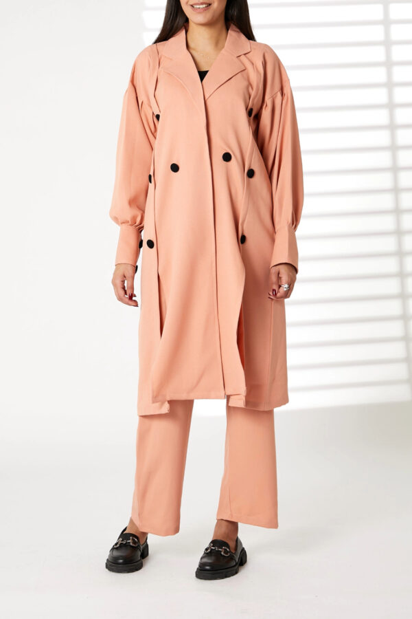 Light Pink Mid Length Barbie Crepe Trench Coat Set