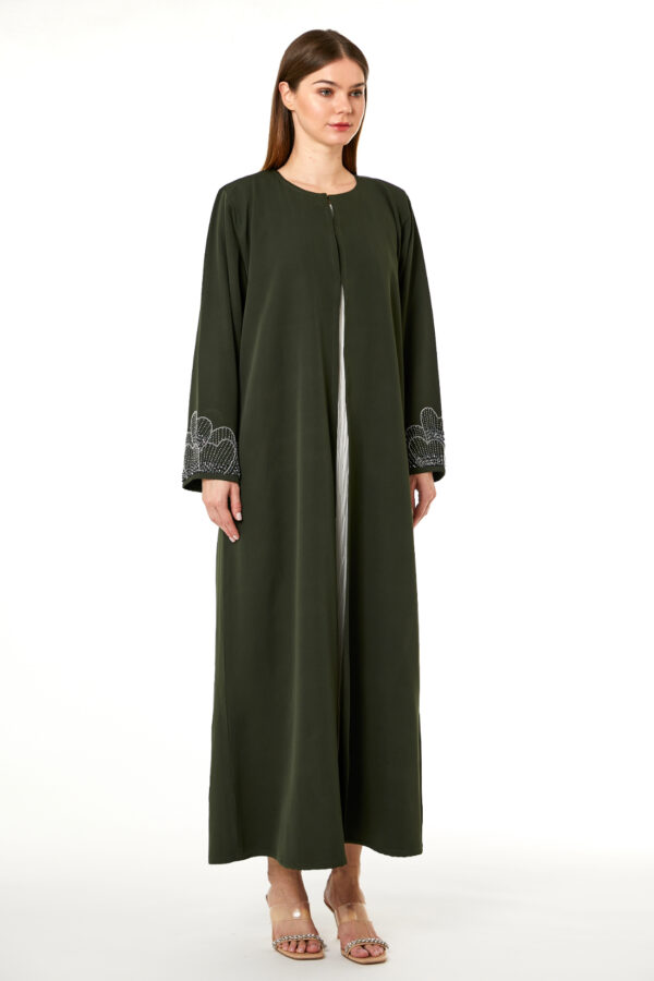 Dark Green Korean Nida Hand Embellished Abaya