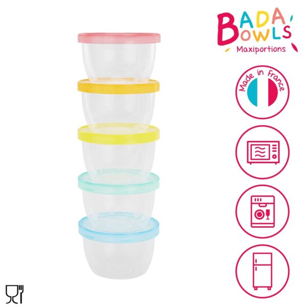 Badabulle – Baby Bowls | 250ml x5 | Food Storage Containers with Closing Lid | Dishwasher, Microwave, Freezer and Refrigerator safe | BPA Free, Airtight, Pack of 5