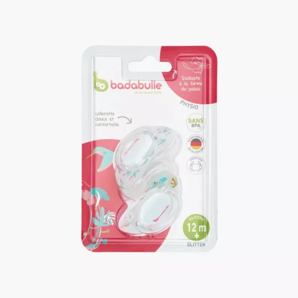 Badabulle – Glitter Girl Pacifier | Physiological Pacifiers, Adapts to shape of baby’s palate and teeth | 6-12m, x2