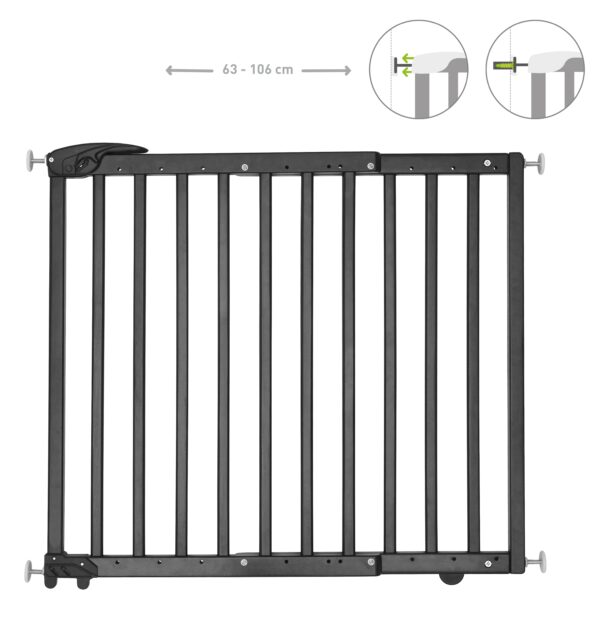 Badabulle – Deco Pop Wooden Extending Safety Gate | 63 to 106cm Wide | Pressure fit or Screw Mounted, Black