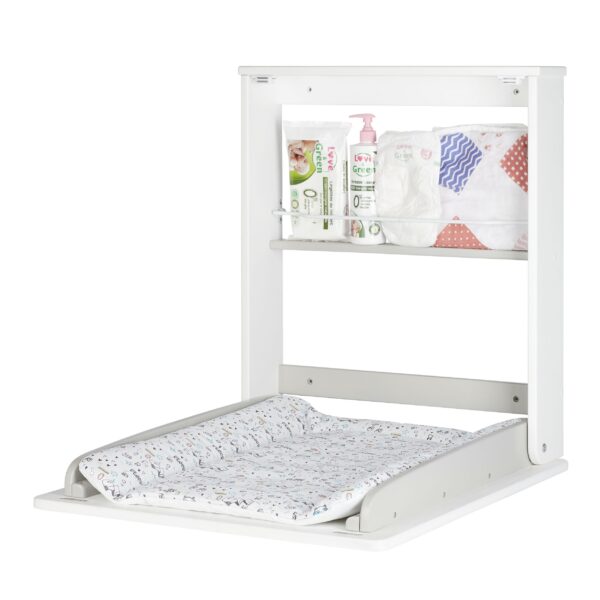 Badabulle – Plouf Wall Mounted Changing Table & Changing Mat | Ultra-Compact & Lightweight, Inbuilt Storage Shelf, Sturdy And Safe, Wall-Attached | White