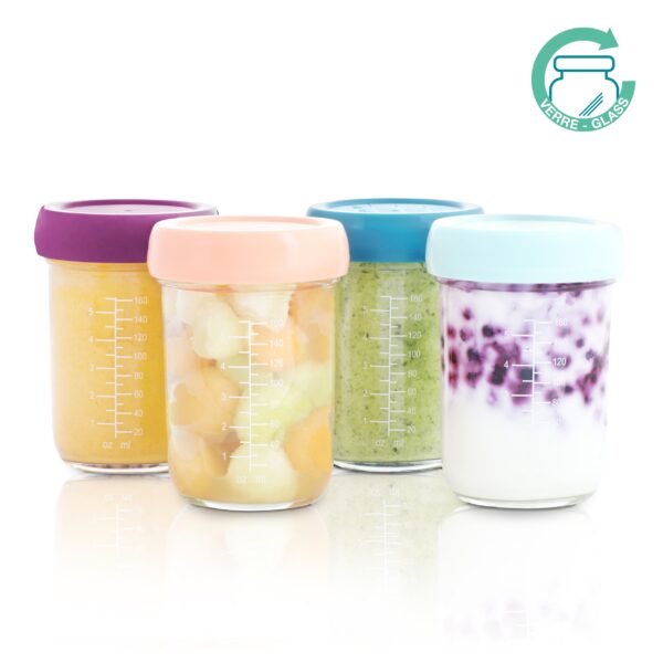 Babymoov – Glass Baby Bowls | 4 X 240ml Airtight Food Storage Containers | BPA-Free, Leak-Proof, Stackable, Microwave and Freezer Safe, Reusable | Pack of 4