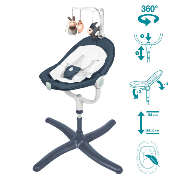 Babymoov –  Swoon Air | 360° High Baby Bouncer, Electric Baby Swing Rocker with Motion Sensor | 5 swing speeds, 2 rocking modes | 8 Lullabies, Mini-USB adapter | Removable Play Arch, 0+