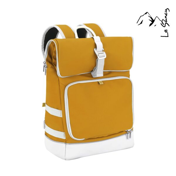 Babymoov Sancy Diaper Bag Backpack | Unisex Back Pack with Heavy Duty Roll-Top Closure, Large Insulated Compartment, Changing Pad and Accessories, Saffron Yellow