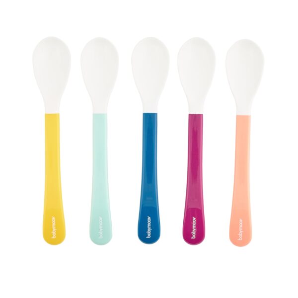 Babymoov – White Head Spoons x5 | Silicone, Encourage Babies Self Feeding, Gum Friendly | Easy Baby Grip Design, Soft & Flexible for Delicate Gums Age 2+