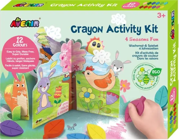 Avenir Crayon Activity Kit – 4 Seasons Fun | Thoughtfully Designed Crayons for Little Hands, Mess-Free and Durable | Safe and Eco-Friendly Natural Beeswax Crayons for Kids 3+