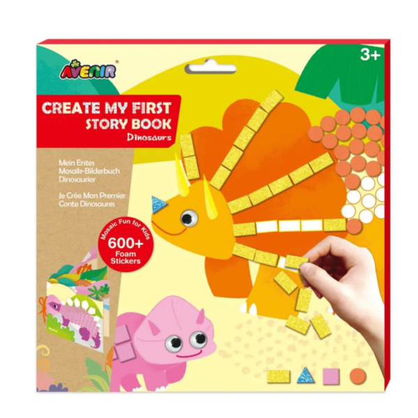 Avenir Create My First Story Book – Dinosaurs | Mosaic Junior Kit: Fun DIY Activity for Kids – Improve Coordination and Perception of Colors | Ideal gift for Kids 3+