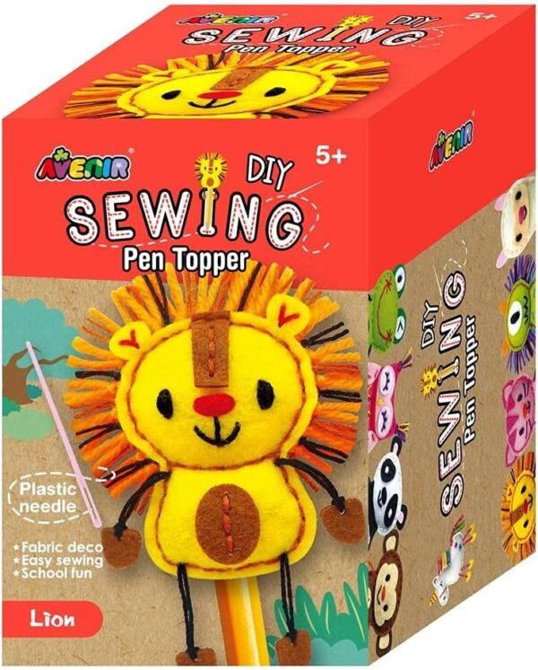 Avenir Sewing Pen Topper – Lion | DIY Pen Topper Friend Sewing Kit – Hours of Entertainment & Creativity | Tools & Instructions Included, Easy and Fun Activity for Kids +