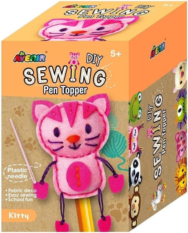 Avenir Sewing Pen Topper – Kitty | DIY Pen Topper Friend Sewing Kit – Hours of Entertainment & Creativity | Tools & Instructions Included, Easy and Fun Activity for Kids +