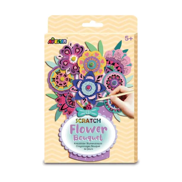 Avenir Scratch Bouquet Kit – Flower | Themed Fun! Create Personalized Bouquets with Scratch Sheets, Wrapping Paper, and Ribbon | Step-by-Step Instructions for Kids 3+