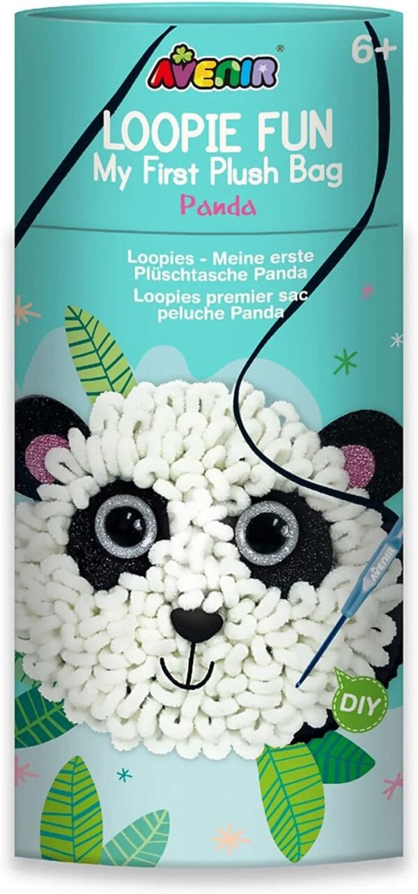 Avenir Loopie Fun – My First Plush Bag Kit – Panda| Learn to Sew with Loopies! Complete Kit with Felt, Soft Yarn, Crochet Hook, and Step-by-Step Instructions – Safe & Easy to Use | Kids Aged 3+