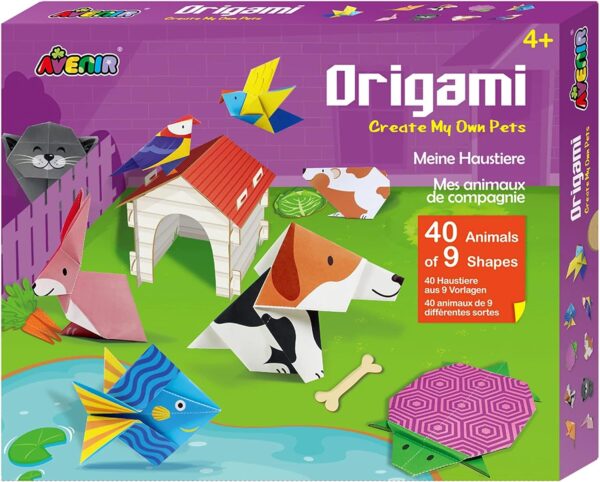 Avenir Origami – Create My Own Pets| Fold 8 Vivid Animals and Cardboard Characters – 40 Double-Sided Folding Sheets – Big Themed Activities Poster for Kids 5+