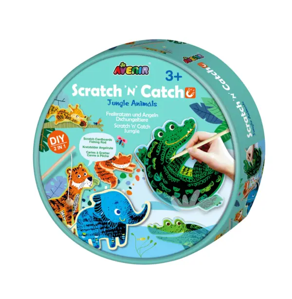 Avenir Scratch ‘n’ Catch – Jungle Animals | 14 Diverse Jungle Animal Objects – Educational Numbers on Scratch Cards, Versatile Play for Home and Outings | Ideal for Kids 3+