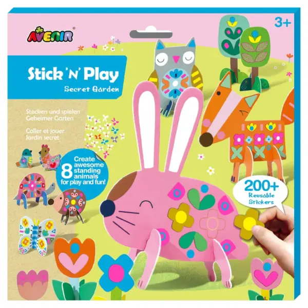 Avenir Stick ‘N Play Series – Secret Garden | 200+ Reusable Stickers for Endless Fun! Create Play Scenes with 8 Illustrated Theme Cards, Make Your Own Animal Figures | For Kids 3+