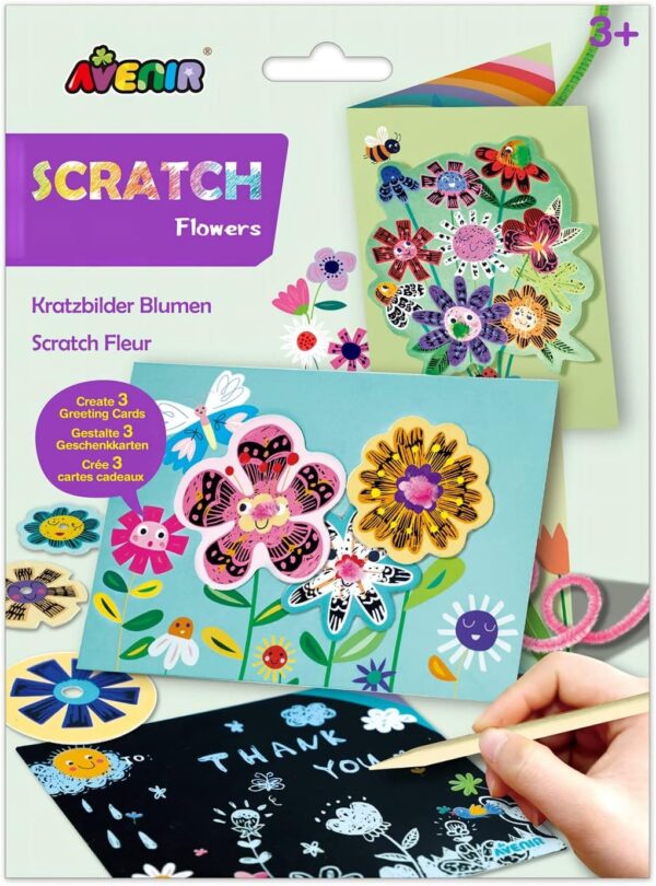 Avenir Scratch – Flowers | Arts & Crafts, Greeting Cards Set | Make Beautiful Greetings Cards | Scratch Art 3+