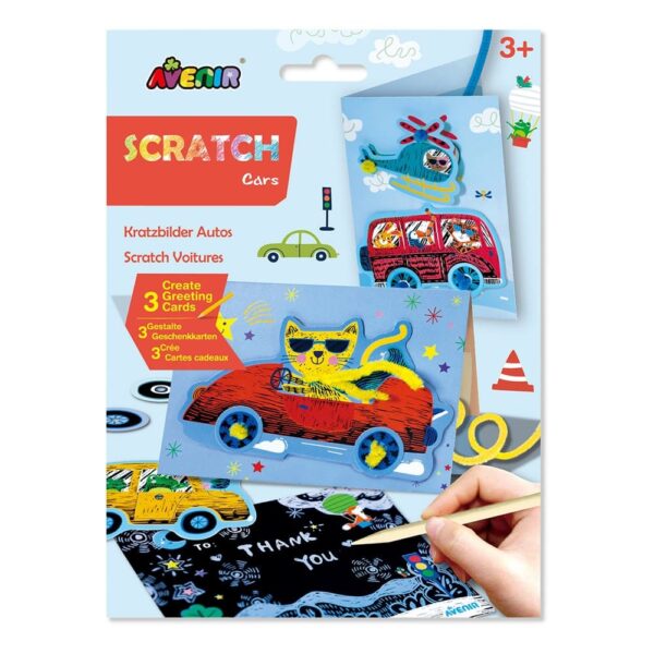 Avenir Scratch – Cars | Arts & Crafts, Greeting Cards Set | Make Beautiful Greetings Cards | Scratch Art 3+