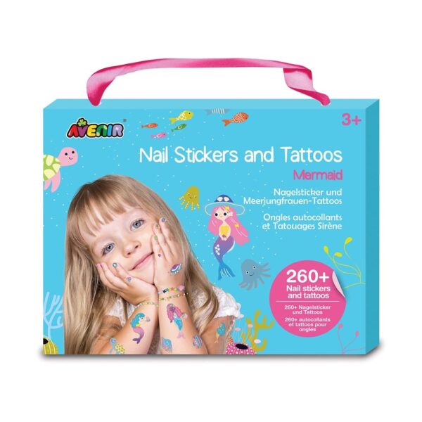 Avenir Nail Stickers and Tattoos – Mermaid | Trendy Themed Designs! Over 260 Colorful and Temporary Stickers & Tattoos for Fashionable Kids – Easy to Use and Remove – Perfect Fashion Activity & Ideal Gifts for Girls 3+