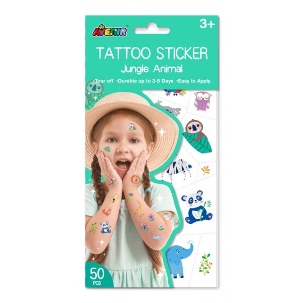 Avenir Tattoo Sticker – Jungle Animal Series | 50pc Set of Temporary Tattoos – High-Quality Water-Based Ink – Safe and Easy to Apply and Remove – Lasts 3-5 Days for Kids 3+