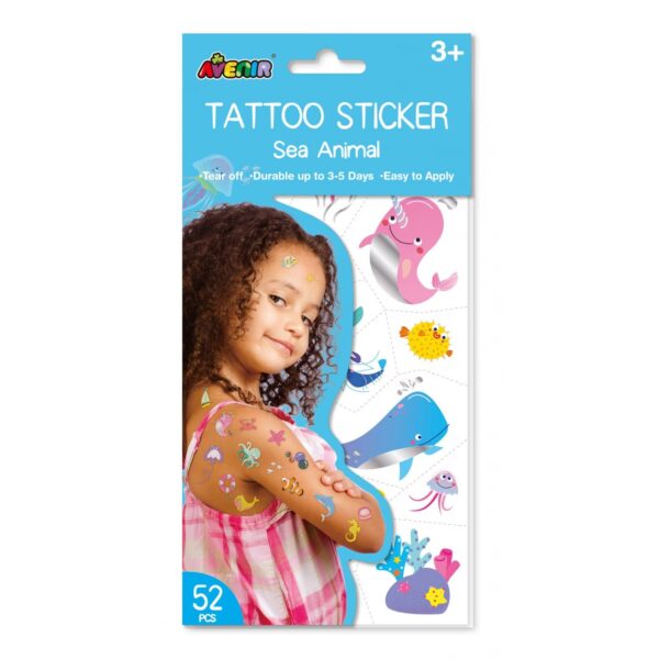 Avenir Tattoo Sticker – Sea Animal | 52pc Set of Temporary Tattoos – High-Quality Water-Based Ink – Safe and Easy to Apply and Remove – Lasts 3-5 Days for Kids 3+