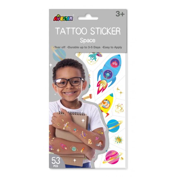 Avenir Tattoo Sticker – Space | 53pc Set of Temporary Tattoos – High-Quality Water-Based Ink – Safe and Easy to Apply and Remove – Lasts 3-5 Days for Kids 3+