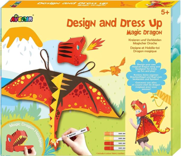 Avenir Unicorn Dress Up Fun Set – Magic Dragon | DIY Costume with Pre-Printed Wings, Markers, Felt, Plastic Needle, & Headband – Spark the Imagination | 3+ Years