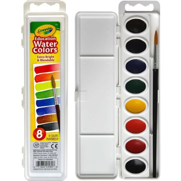 Crayola – 8 Semi-moist Oval Watercolor Pans, 1 Taklon Brush