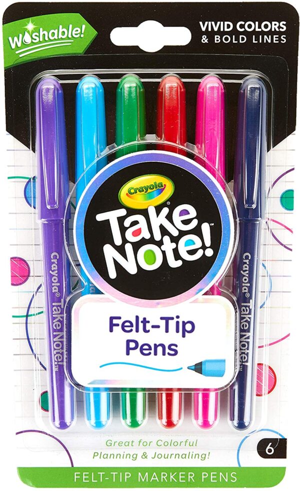 Take Note Washable Felt Tip Pens, 6 Count