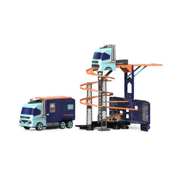 D-Power – Super Transformer Construction Truck | 2in1 – Truck & Track Set, 6 Cars and Sign Boards included, 3+ yrs | Blue