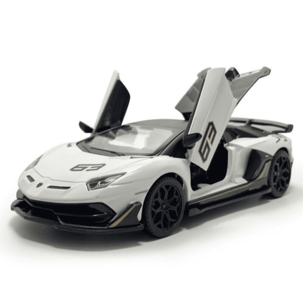 Lamborghini Aventador SVJ – White| Die-Cast Replica, Ultimate Collector’s Item, Super Cars | Toy Vehicles, Metal Toy Car Model – Pull Back Collection | Size – 1:32, For Kids 3+