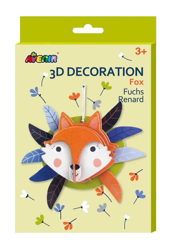 Avenir 3D Decoration – Fox Kit | Turn Your Wall into a Zoo! Create 3D Decorations with Pre-Cut Cardboard Puzzle Pieces | Thoughtful and Creative Gift Option for Kids 3+