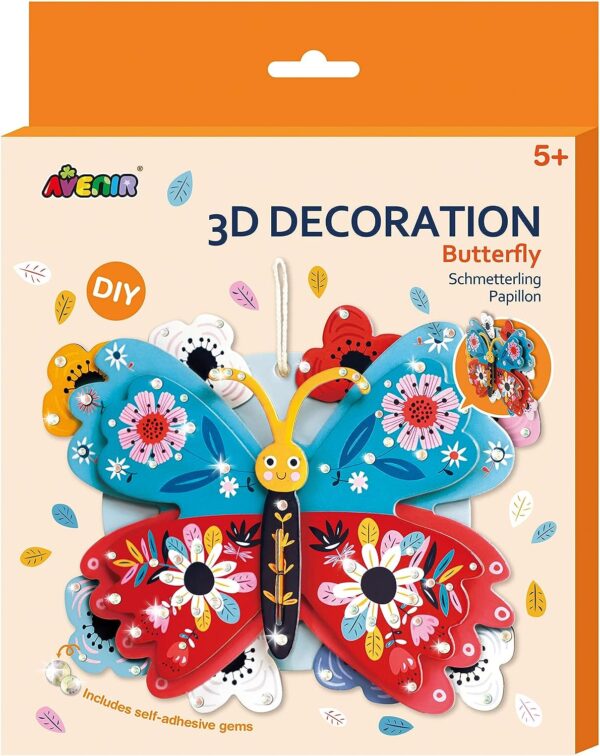 Avenir 3D Decoration – Butterfly Kit | Turn Your Wall into a Zoo! Create 3D Decorations with Pre-Cut Cardboard Puzzle Pieces | Thoughtful and Creative Gift Option for Kids 3+