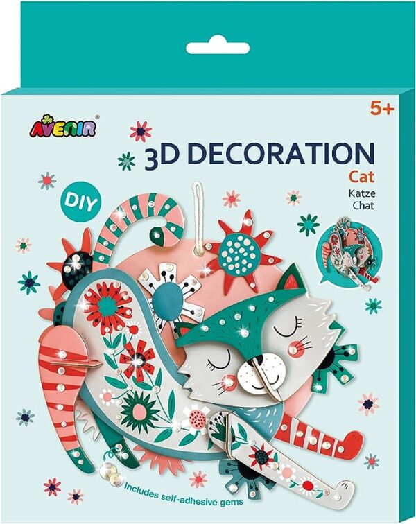 Avenir 3D Decoration – Cat Kit | Turn Your Wall into a Zoo! Create 3D Decorations with Pre-Cut Cardboard Puzzle Pieces | Thoughtful and Creative Gift Option for Kids 3+