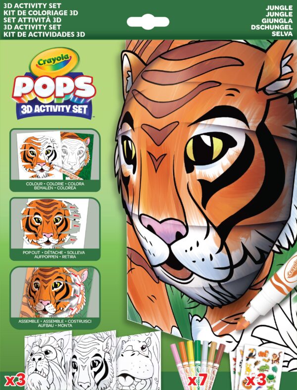 Crayola – Pops 3D Coloring Kit – Jungle | Innovative 3D Artwork Creation – Choose, Color, and Display – Transform Coloring Pages into 3D Art – Easy to Hang or Display, 6+