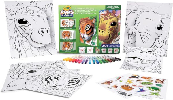 Crayola – Pops Super Set – Jungle | Creative Building Kit for Kids – Includes 3 Extra-Large Pops Cards (30x37cm) and 3 Large Pops Cards (25×21.6cm) – 7 Skinny Markers | Ages 6+