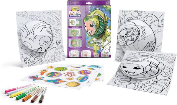 Crayola – Pops 3D Coloring Kit – Space | Innovative 3D Artwork Creation – Choose, Color, and Display – Transform Coloring Pages into 3D Art – Easy to Hang or Display, 6+