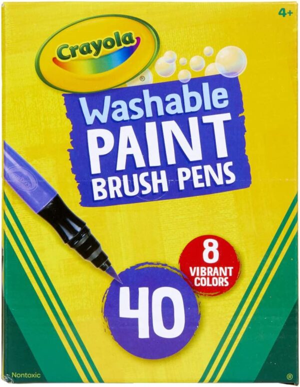 Crayola – Washable Paint Brush Pens | Easy to Remove Paints, 8 Colors, Pack of 40 | 5+ Yrs