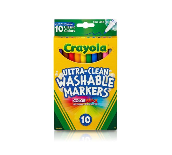 Crayola Ultra-Clean Markers, Fine Line, Classic Colors, Color Max Markers 10 count