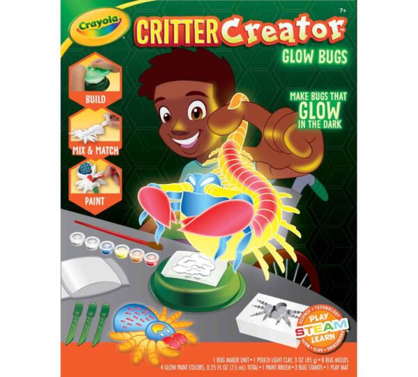 Crayola – Critter Creator – Glow Bugs | Glow in The Dark Clay Art Kit with Paint & Bug Molds | STEM System, 7+ Yrs