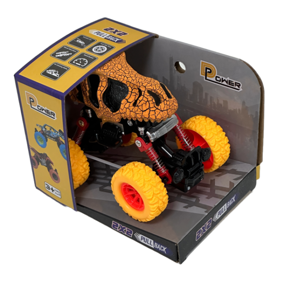 D-Power – PullBack Dino Stunt Truck, Orange| No Batteries Needed, Fun for All Ages | 3+