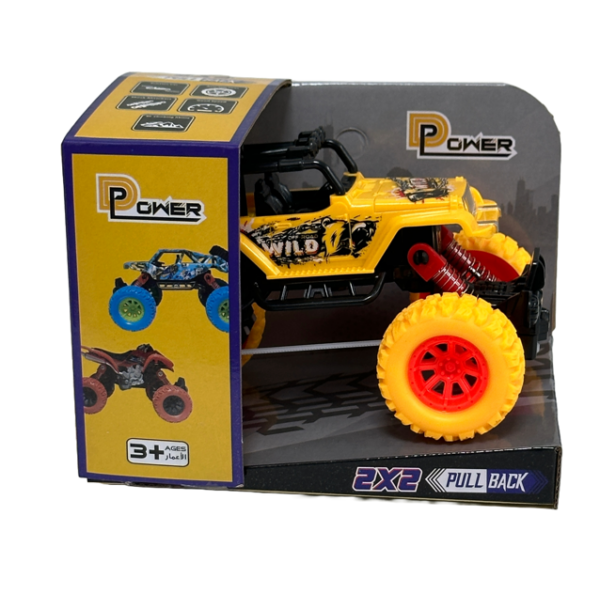 D-Power – Pullback Stunt Off-Roader, Yellow | No Batteries Needed, Fun for All Ages | 3+