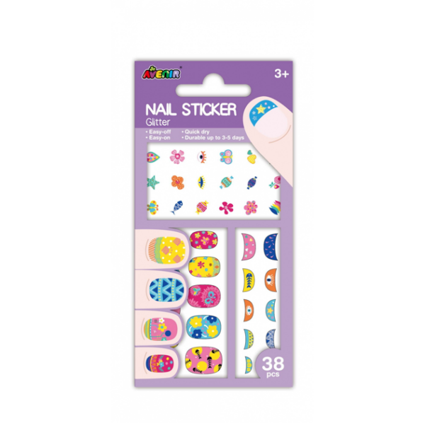 Avenir – Nail Stickers Glitter  –  Flower  | Trendy Themed Designs! With 38 Colorful and Temporary Stickers Fashionable Kids – Easy to Use and Remove – Perfect Fashion Activity & Ideal Gifts for Girls 3+