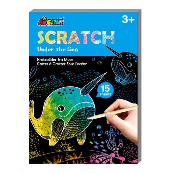 Avenir – Mini Scratch Book – Under the Sea | Mini Scratch Book with 5 different pictures to draw, simply using the special scratch tool | Ages 3+