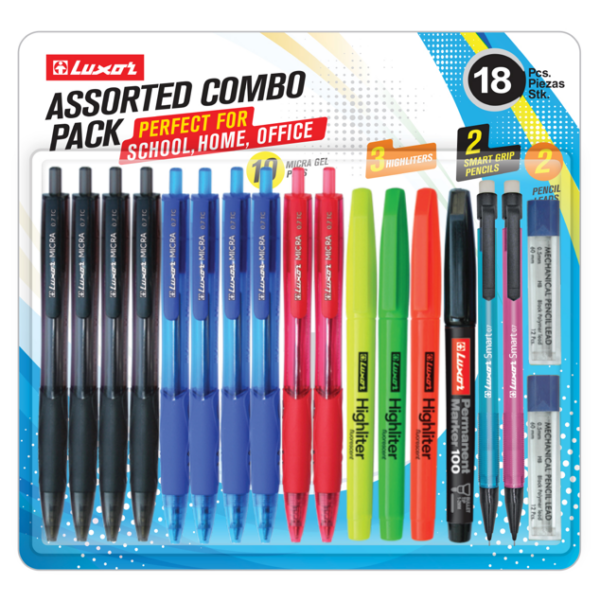 Luxor – Assorted Combo Pack| Trendy design Pen | Smooth Ink Flow pens | Precision writing and signing needs | Assorted Ink & Marker | Micra Ball Pen Tip Size 0.7mm | Pack of 18