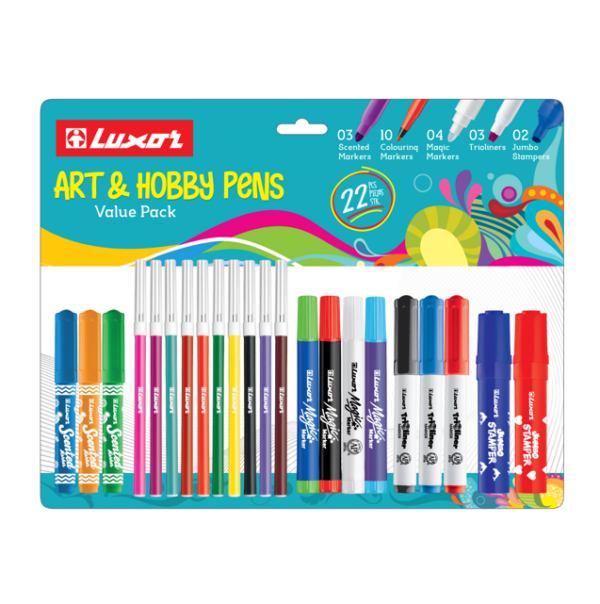 Luxor – Art and Hobby Pens | Trendy design Pen | Assorted Ink & Marker | Pack of 22