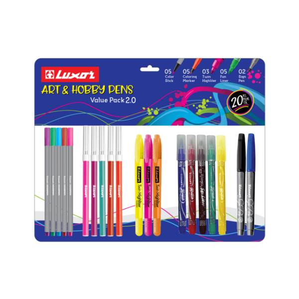 Luxor – Art and Hobby Pens| Trendy design Pen | Assorted Ink | Water Base Marker | Pack of 20