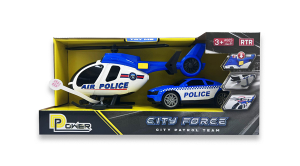 D-Power Helicopter & Sports Car 1:14 Scale Firemen Playset – Blue | Elevate the excitement with this 1:14 scale Firemen Playset |  Requires Batteries: 3x LR44 batteries included | Ideal gifts ages 3+