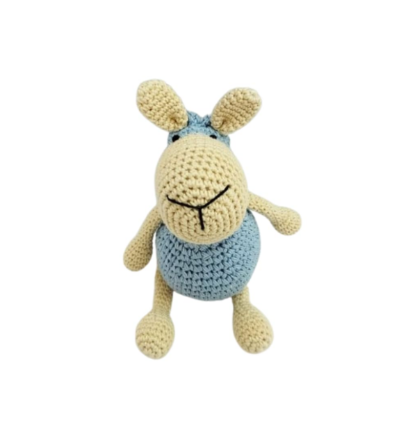 Happy Threads Handmade Crocheted Sheep (5 inch) – Blue | Crochet Toys | Child Safe | for Babies 6 Months & Above | Dolls for Boys/Girls| For Birthday Gift | Decorative Items for Room