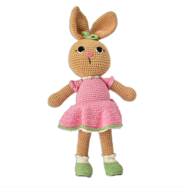 Happy Threads Handmade Crocheted Loving Bunny (10 inch) – Pink | Crochet Toys | Child Safe | for Babies 6 Months & Above | Dolls for Boys/Girls| For Birthday Gift | Decorative Items for Room