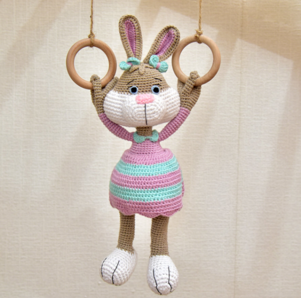 Happy Threads Handmade Crocheted Cute Handmade Jill the Bunny (16 inch) – Multicolour | Crochet Toys | Child Safe | for Babies 6 Months & Above | Dolls for Boys/Girls| For Birthday Gift | Decorative Items for Room